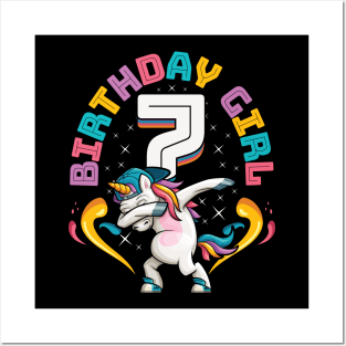 Dabbing Unicorn Birthday Girl 7 Years Old Posters and Art